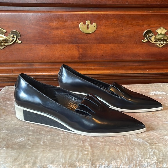 ACNE STUDIOS Leather Black Laser Cut Pointed Toe 2Tone Wedge Loafers $650 EUC 11 - Picture 2 of 10